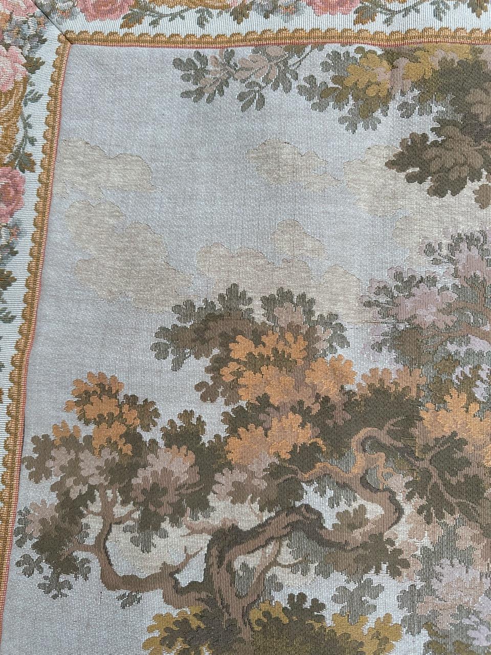 Pretty Mid Century French Aubusson style Jacquard Tapestry, « L'escarpolette » For Sale 6