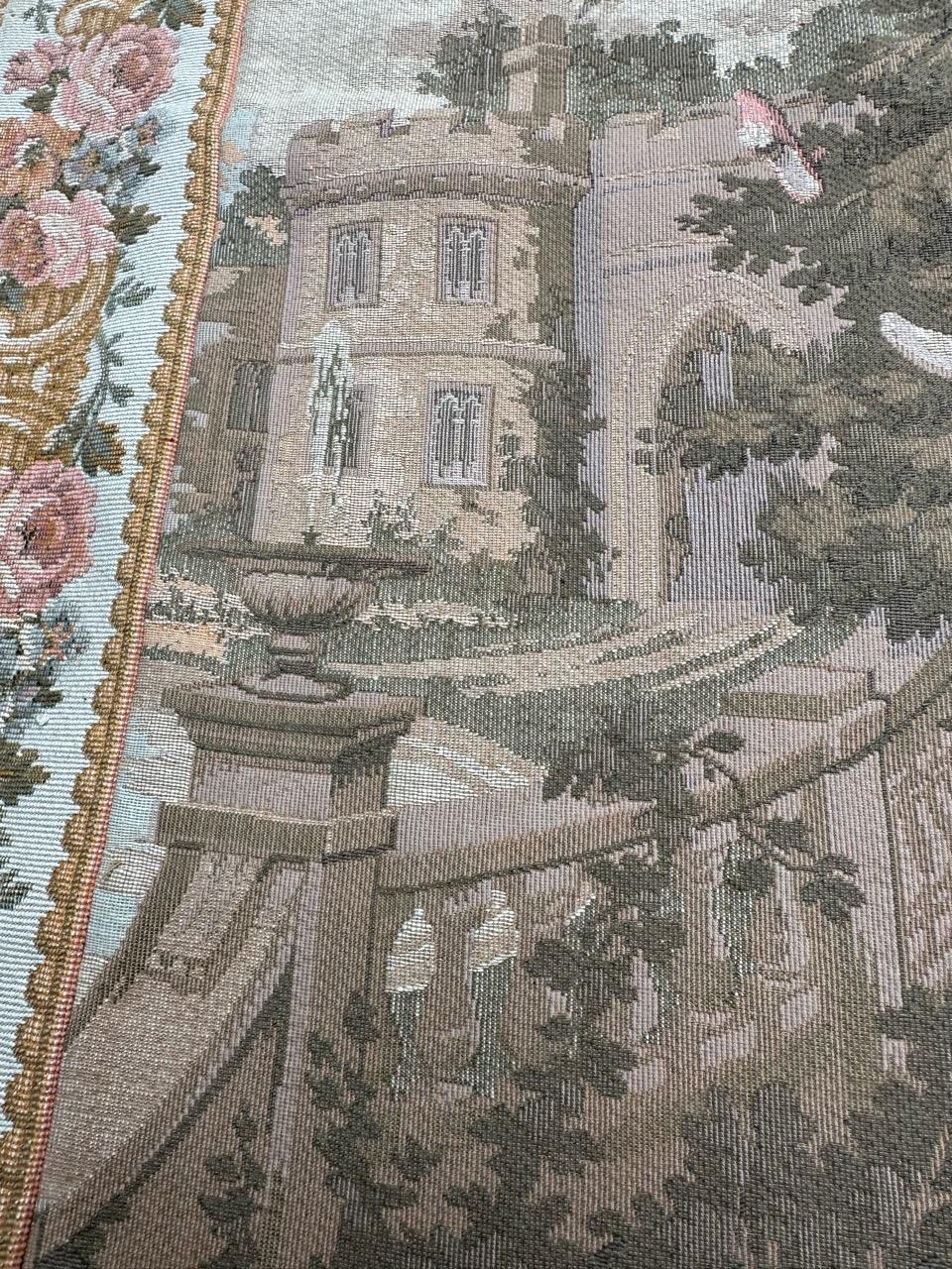 Pretty Mid Century French Aubusson style Jacquard Tapestry, « L'escarpolette » For Sale 11