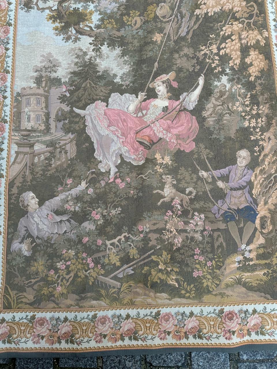 Very pretty mid century french Aubusson style tapestry with beautiful design from the painter Fragonard.

