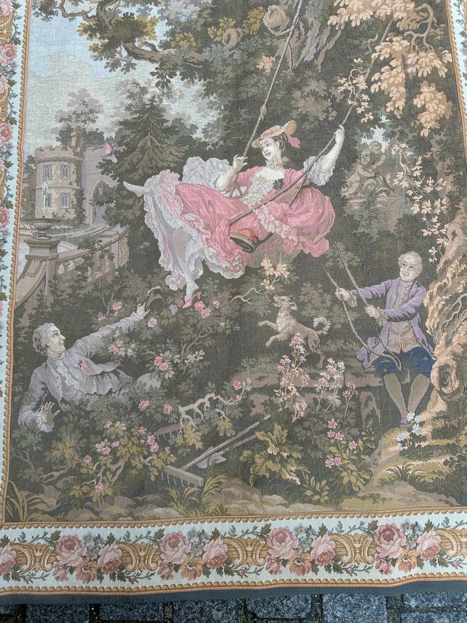 Très jolie tapisserie de style Aubusson du milieu du siècle dernier avec de beaux motifs du peintre Fragonard.

