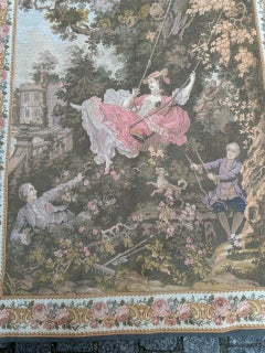 Pretty Mid Century French Aubusson style Jacquard Tapestry, « L'escarpolette »
