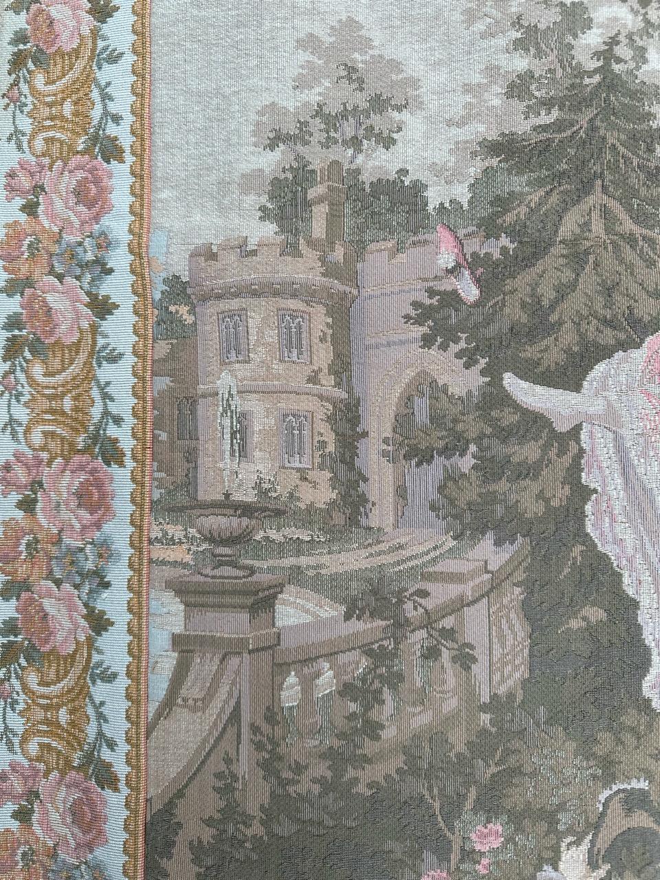 Wool Pretty Mid Century French Aubusson style Jacquard Tapestry, « L'escarpolette » For Sale