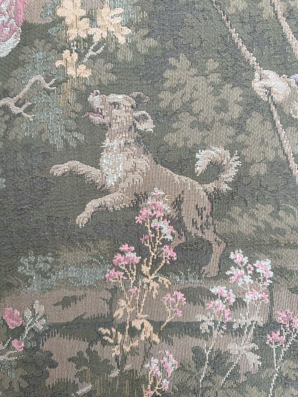 Pretty Mid Century French Aubusson style Jacquard Tapestry, « L'escarpolette » For Sale 2