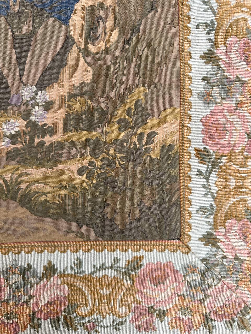 Pretty Mid Century French Aubusson style Jacquard Tapestry, « L'escarpolette » For Sale 3