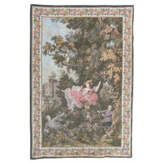 Pretty Mid Century French Aubusson style Jacquard Tapestry, « L'escarpolette »
