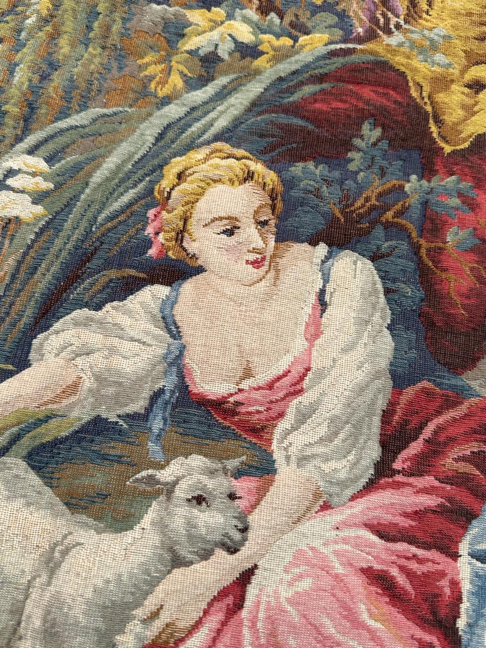 Grazioso arazzo jacquard in stile Aubusson francese della metà del secolo scorso 
