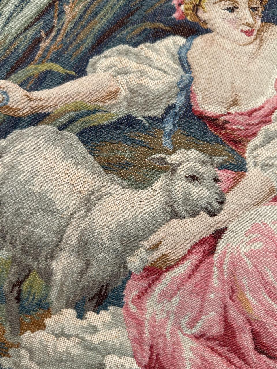 Grazioso arazzo jacquard in stile Aubusson francese della metà del secolo scorso 