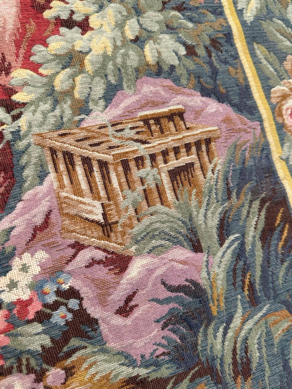 Grazioso arazzo jacquard in stile Aubusson francese della metà del secolo scorso 