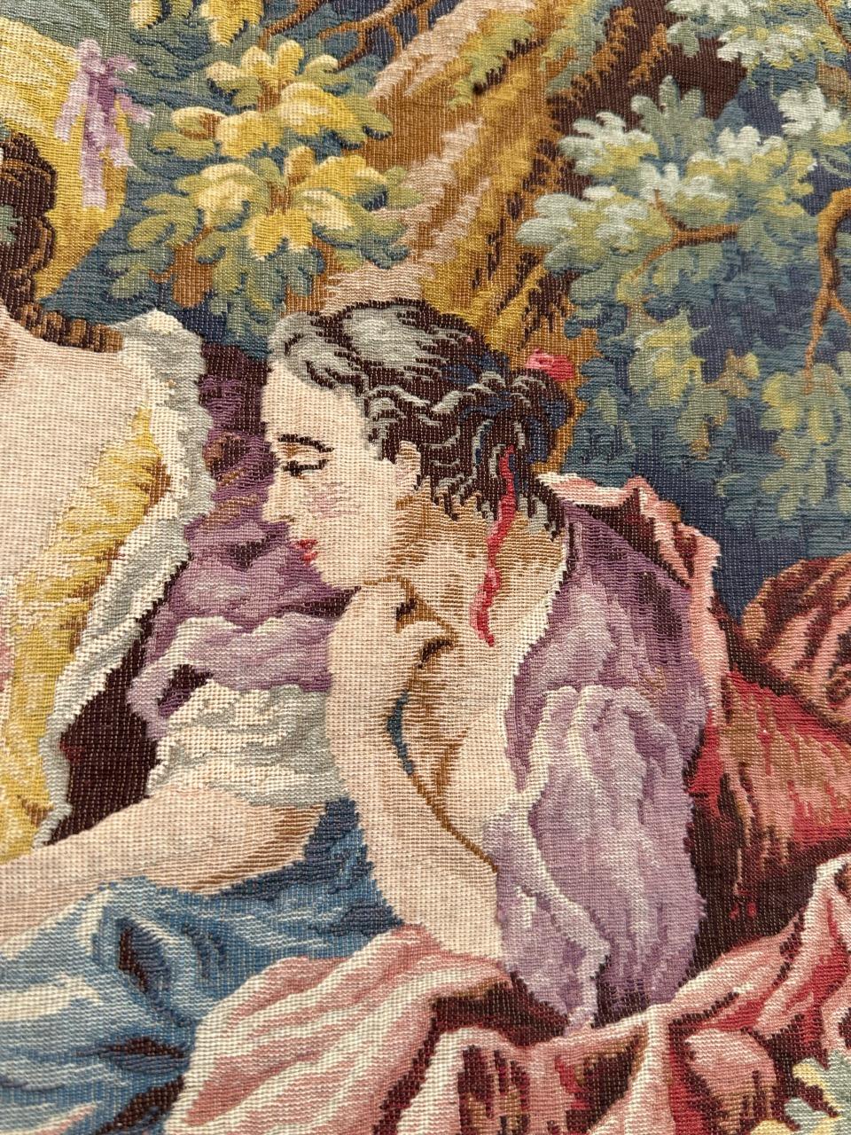 Grazioso arazzo jacquard in stile Aubusson francese della metà del secolo scorso 