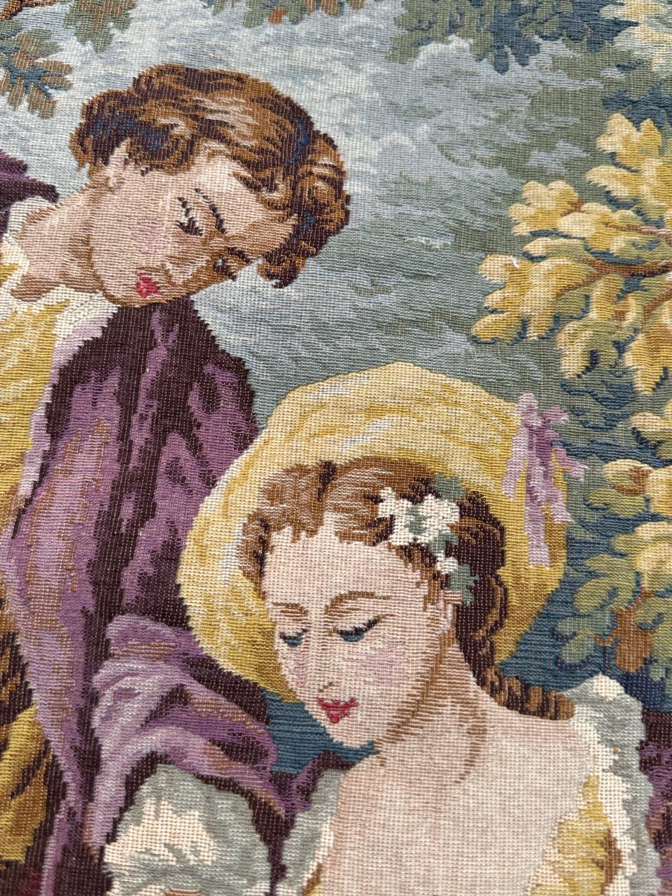 Grazioso arazzo jacquard in stile Aubusson francese della metà del secolo scorso 