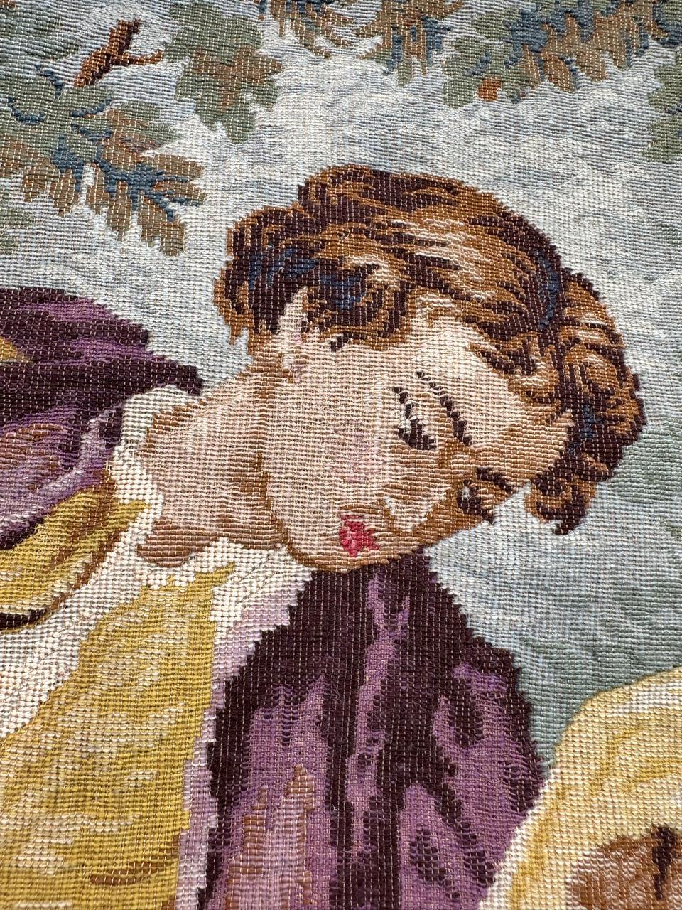 Grazioso arazzo jacquard in stile Aubusson francese della metà del secolo scorso 