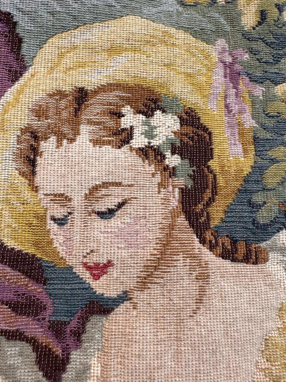 Grazioso arazzo jacquard in stile Aubusson francese della metà del secolo scorso 