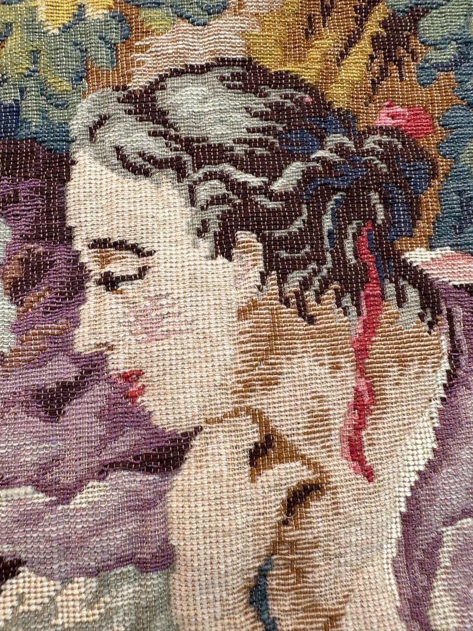 Grazioso arazzo jacquard in stile Aubusson francese della metà del secolo scorso 