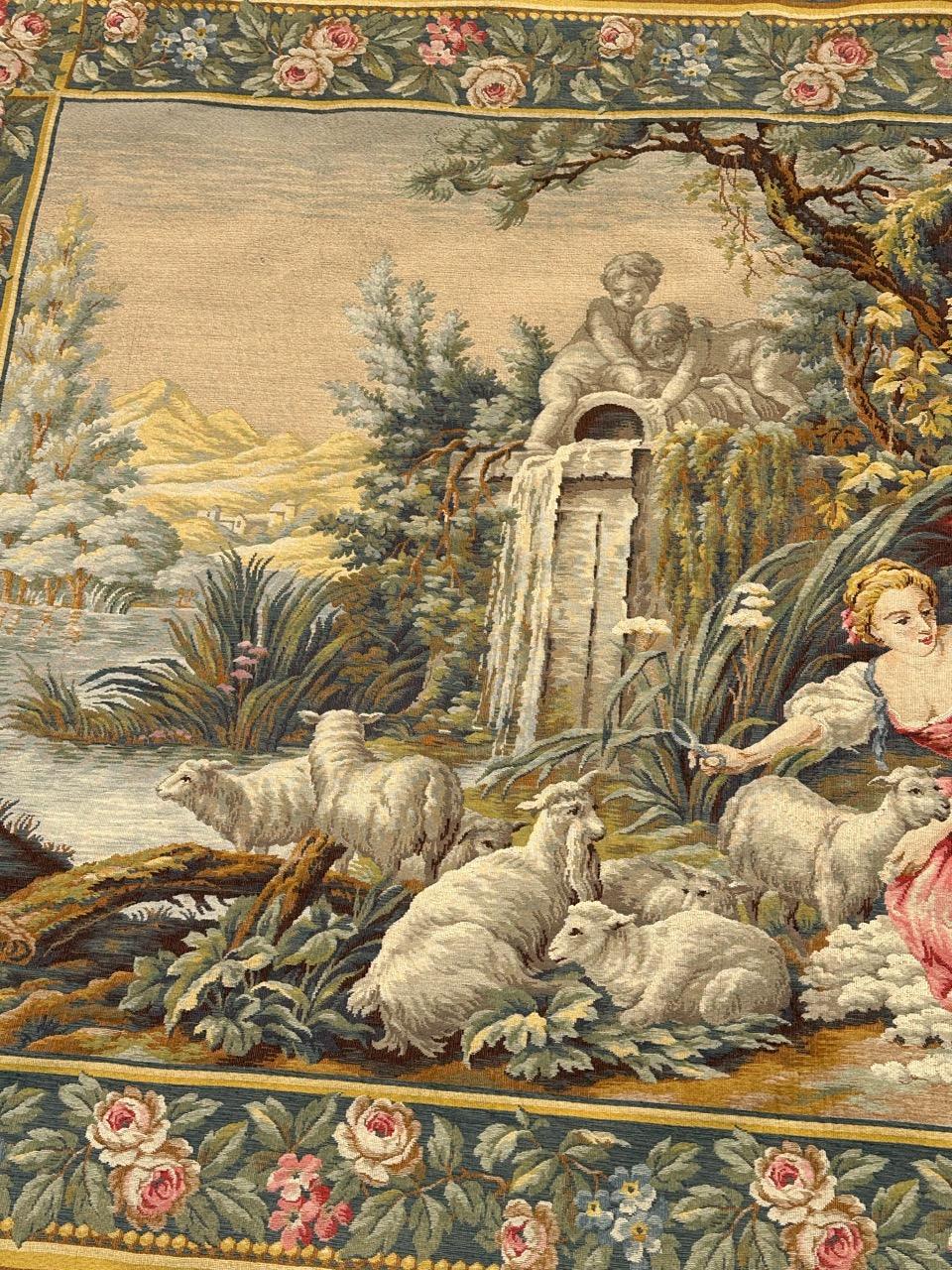 Francese Grazioso arazzo jacquard in stile Aubusson francese della metà del secolo scorso 