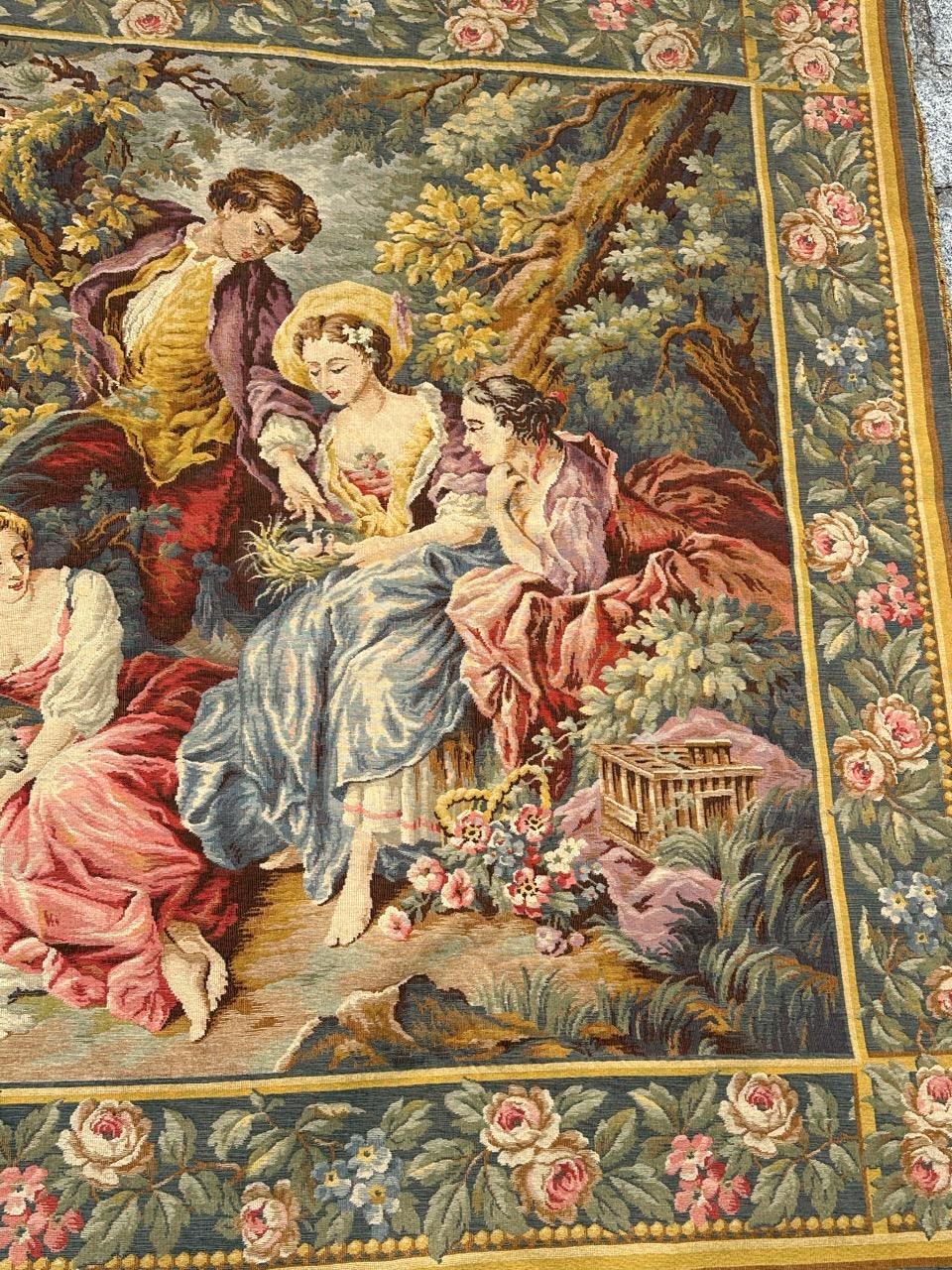 Fatto a macchina Grazioso arazzo jacquard in stile Aubusson francese della metà del secolo scorso 