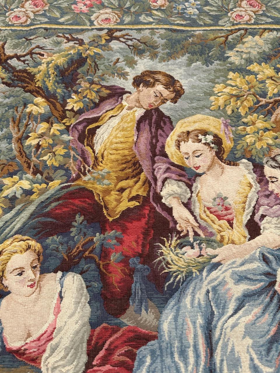 Grazioso arazzo jacquard in stile Aubusson francese della metà del secolo scorso 