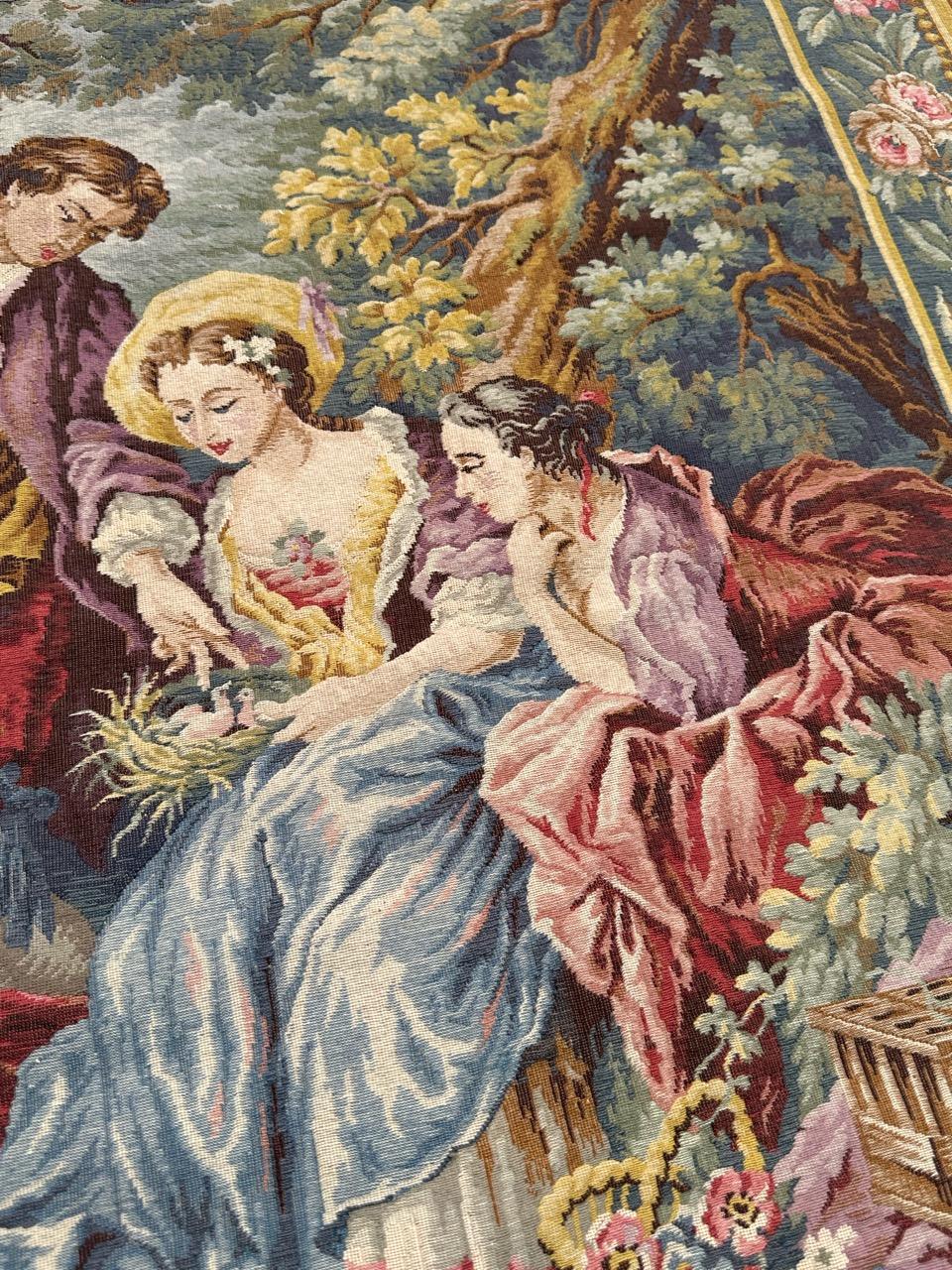 Grazioso arazzo jacquard in stile Aubusson francese della metà del secolo scorso 