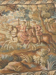 Pretty Mid Century French Aubusson style Jacquard Tapestry «wild boar hunting »