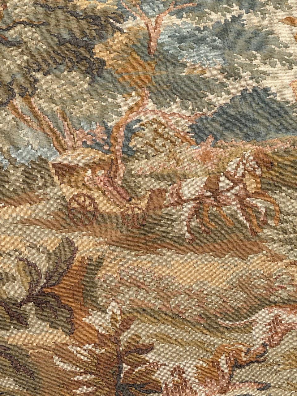 Pretty Mid Century French Aubusson style Jacquard Tapestry «wild boar hunting » In Good Condition In Saint Ouen, FR