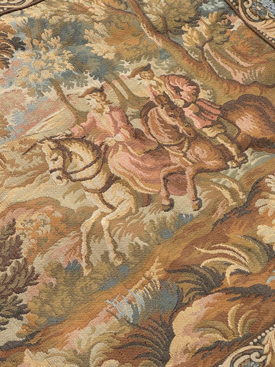 Pretty Mid Century French Aubusson style Jacquard Tapestry «wild boar hunting » 3