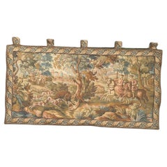 Pretty Mid Century French Aubusson style Jacquard Tapestry «wild boar hunting »