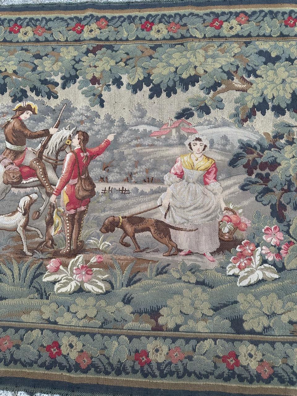 Bobyrug’s Nice French Aubusson Style Jaquar Tapestry Design « La Filandière » In Good Condition For Sale In Saint Ouen, FR