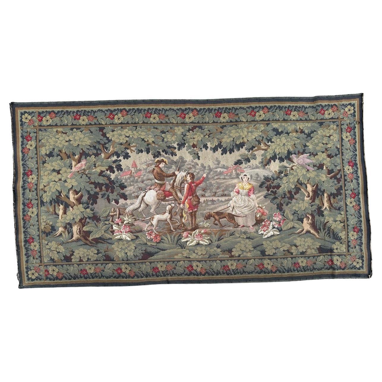 Bobyrug’s Nice French Aubusson Style Jaquar Tapestry Design « La Filandière » For Sale