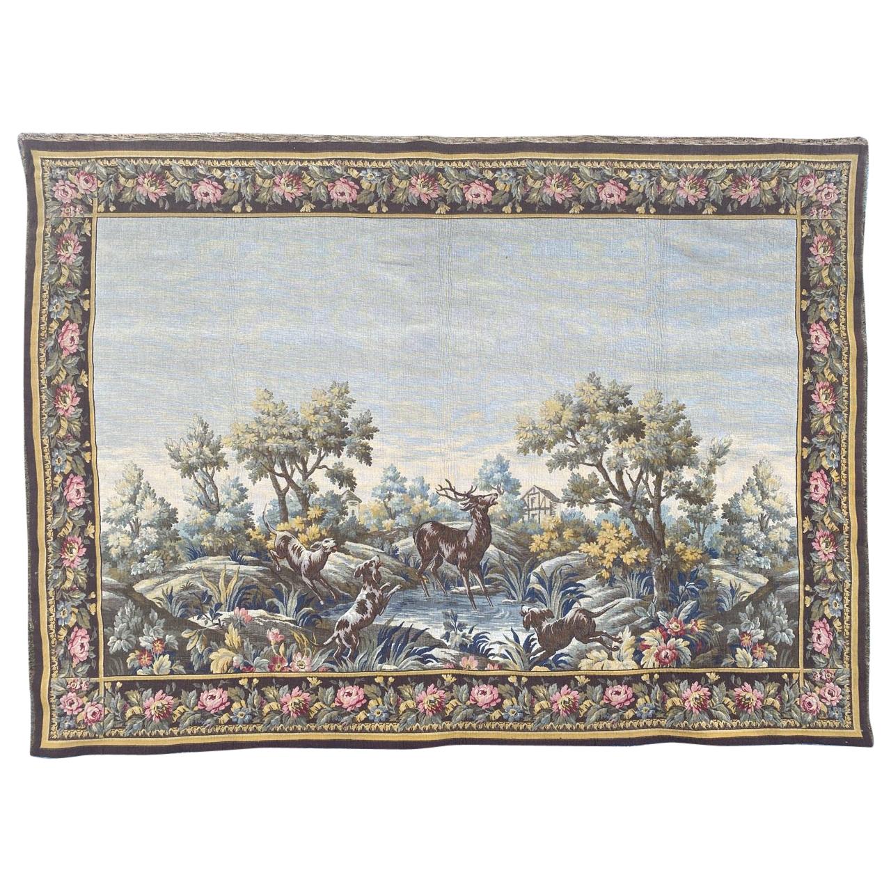 Pretty Mid Century French Aubusson Style Jaquar Tapestry