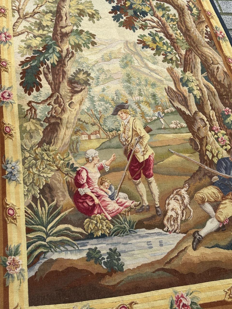 Pretty mid century french Aubusson tapestry « the sleeping hunter » For Sale 6
