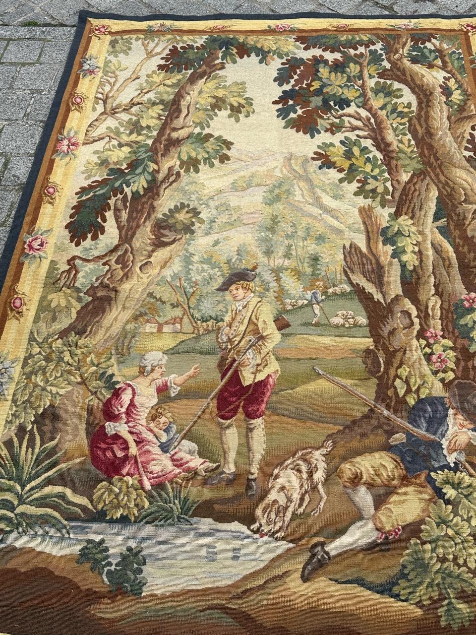 Pretty mid century french Aubusson tapestry « the sleeping hunter » For Sale 7