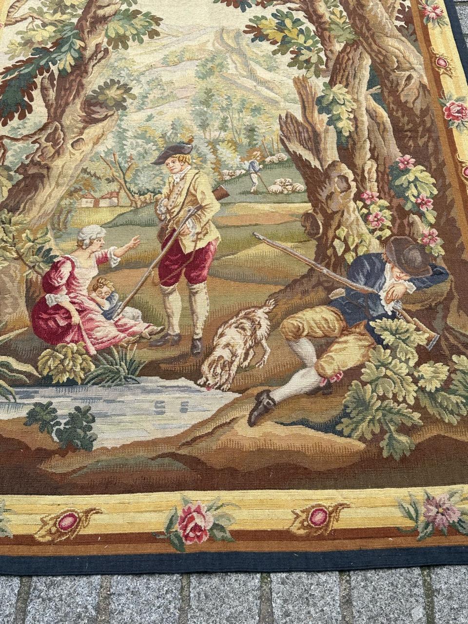 Pretty mid century french Aubusson tapestry « the sleeping hunter » For Sale 10