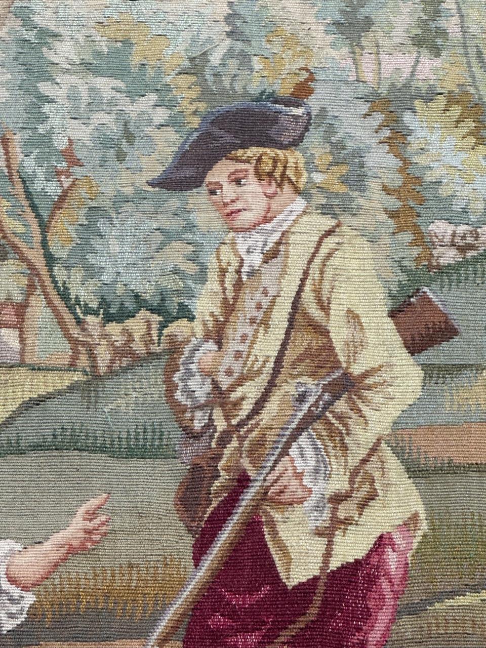 French Pretty mid century french Aubusson tapestry « the sleeping hunter » For Sale