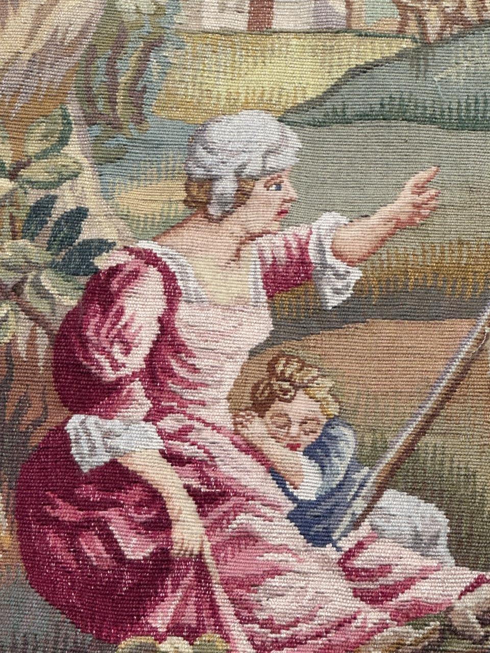 Hand-Woven Pretty mid century french Aubusson tapestry « the sleeping hunter » For Sale