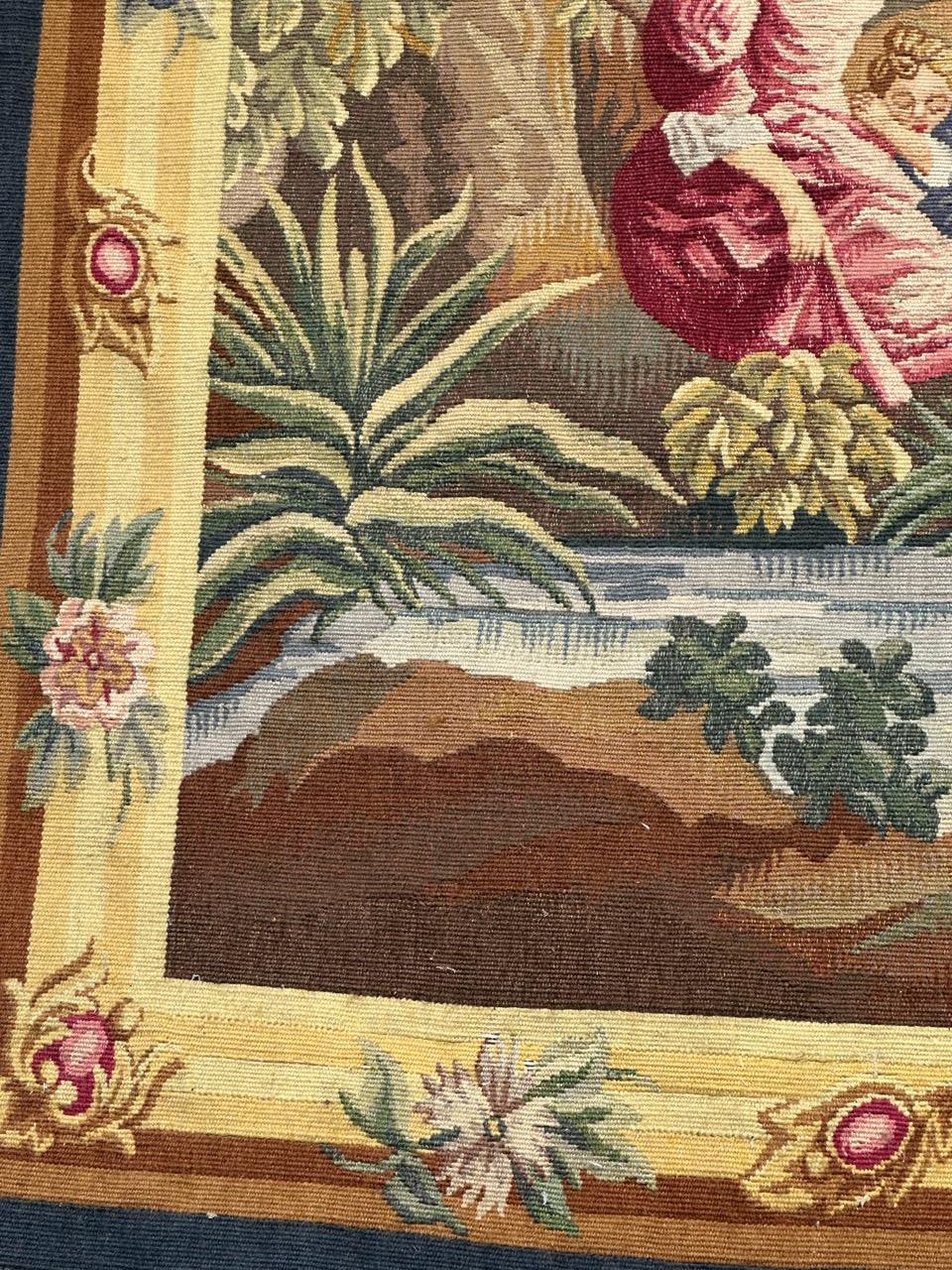 Wool Pretty mid century french Aubusson tapestry « the sleeping hunter » For Sale