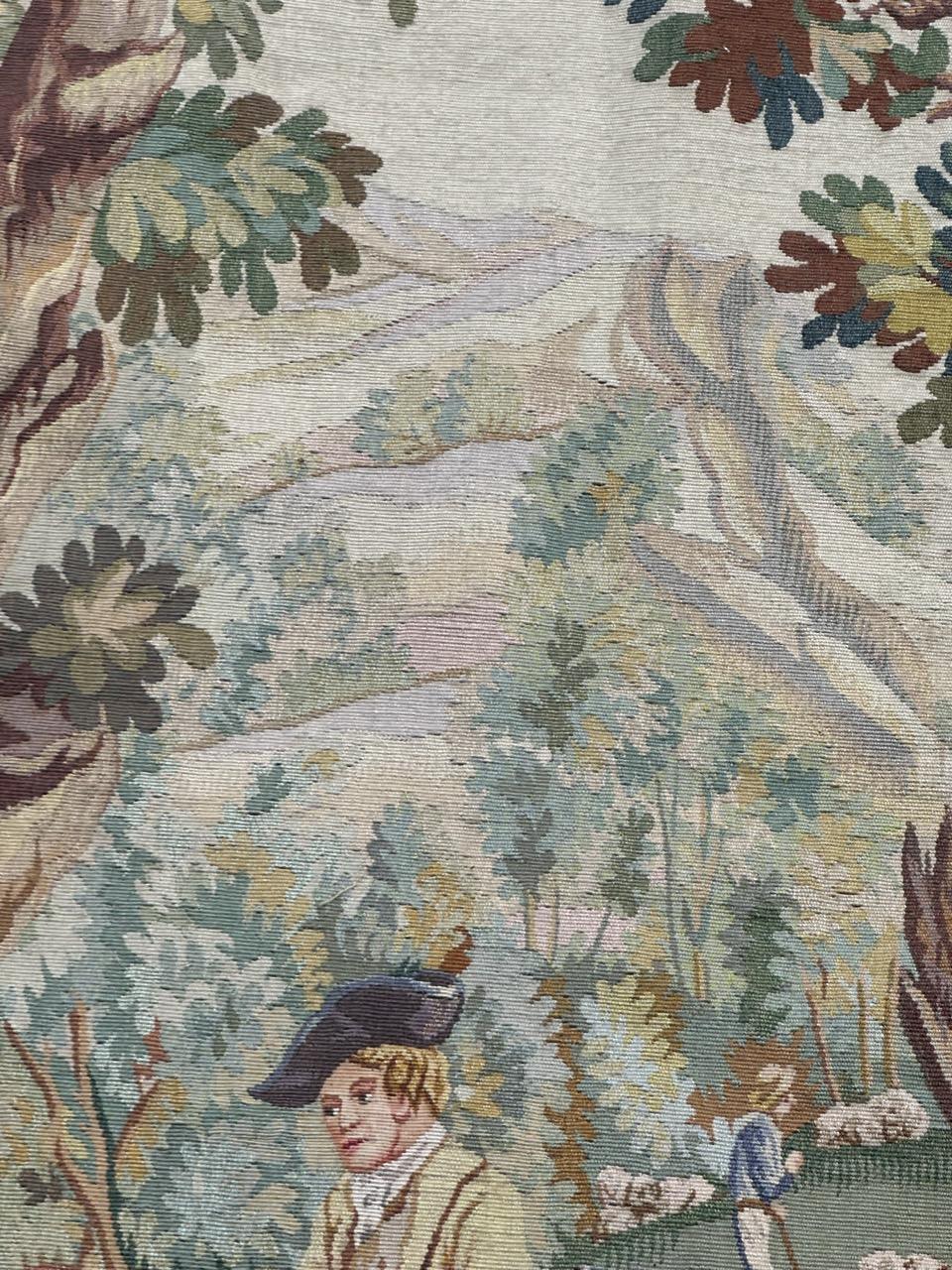 Pretty mid century french Aubusson tapestry « the sleeping hunter » For Sale 2