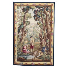 Bonito tapiz de Aubusson francés de mediados de siglo " el cazador durmiente "