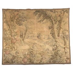 Pretty mid century French jacquard tapestry Aubusson style « dog and pheasant »