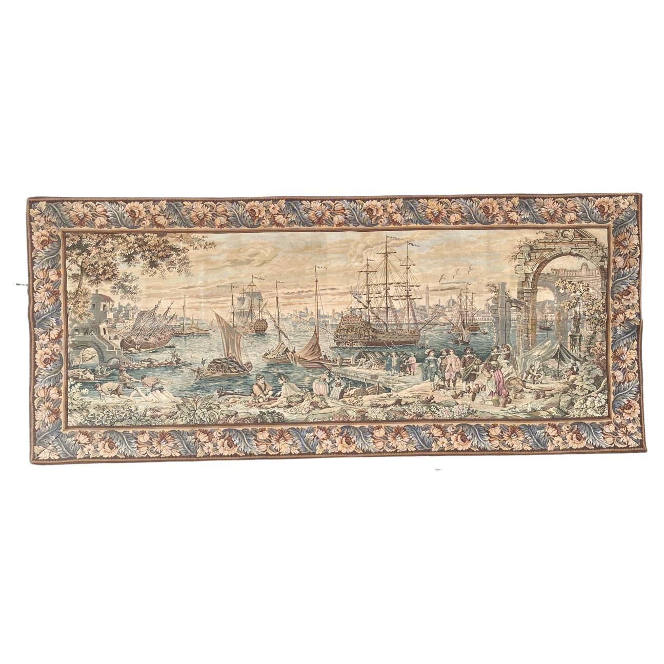 Bobyrug’s Pretty Mid Century French Jaquar Tapestry For Sale