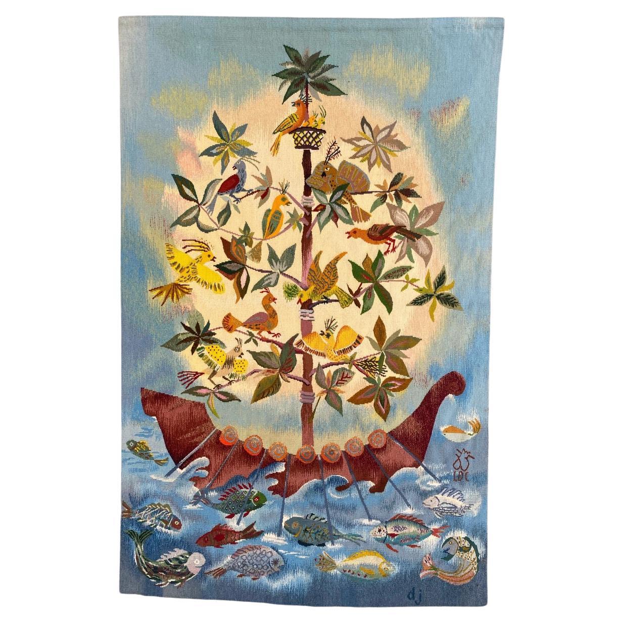 Pretty Mid Century French Modern Aubusson Tapestry
