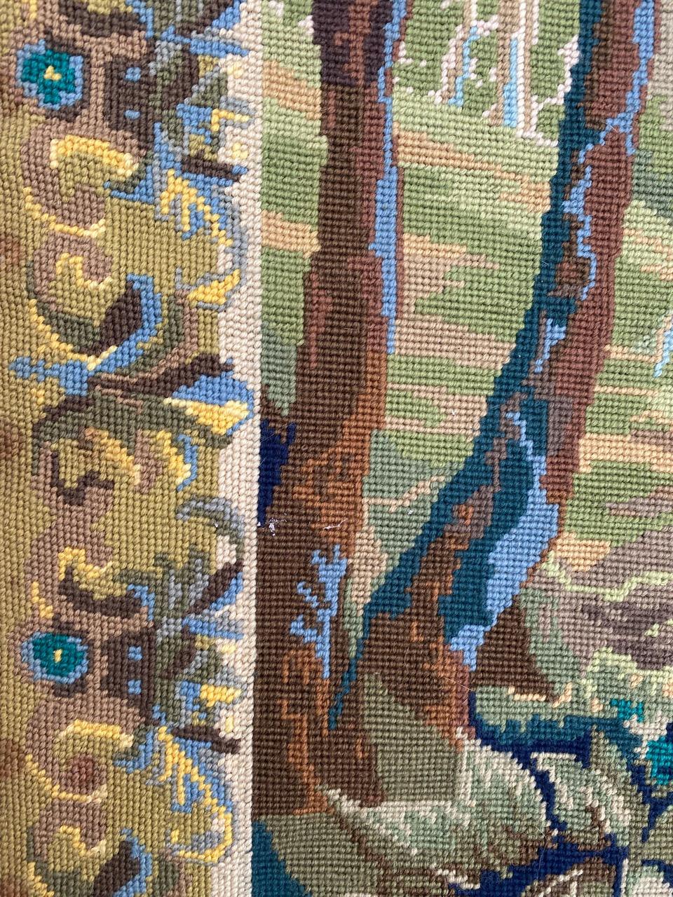 Bobyrug’s Pretty Mid Century French Needlepoint Tapestry For Sale 4