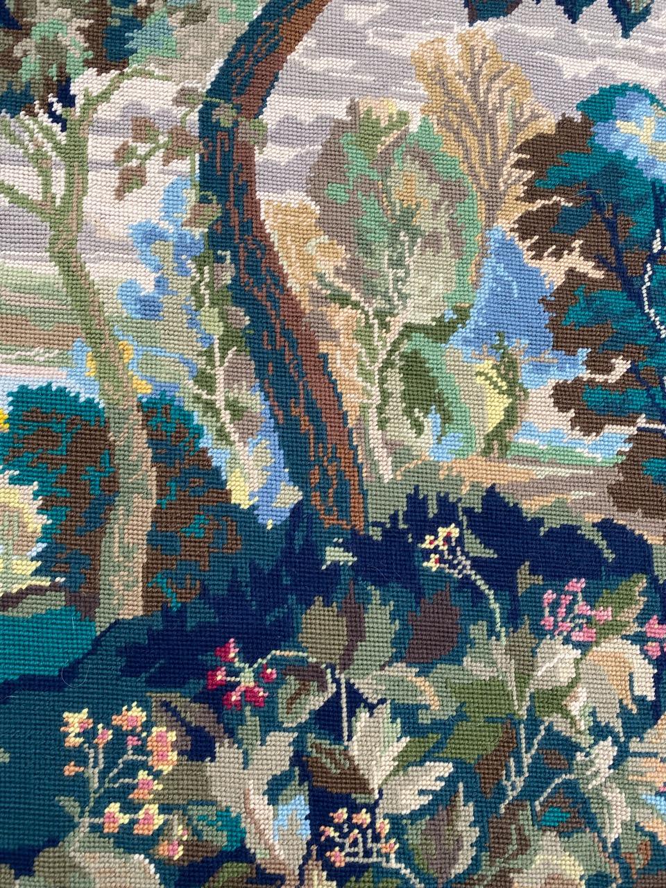 20th Century Bobyrug’s Pretty Mid Century French Needlepoint Tapestry For Sale