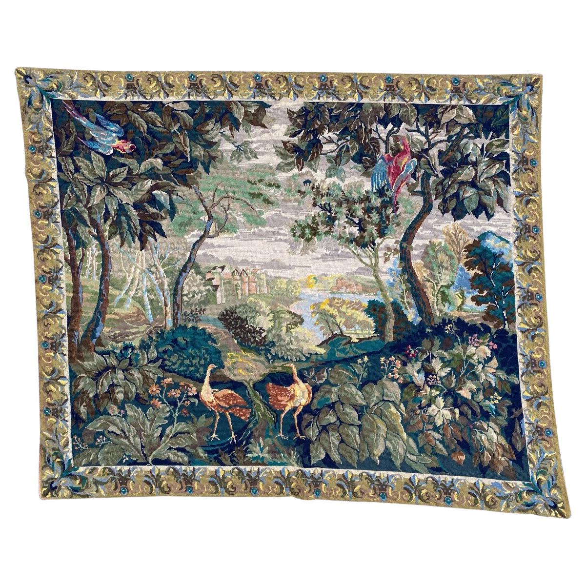 Bobyrug’s Pretty Mid Century French Needlepoint Tapestry