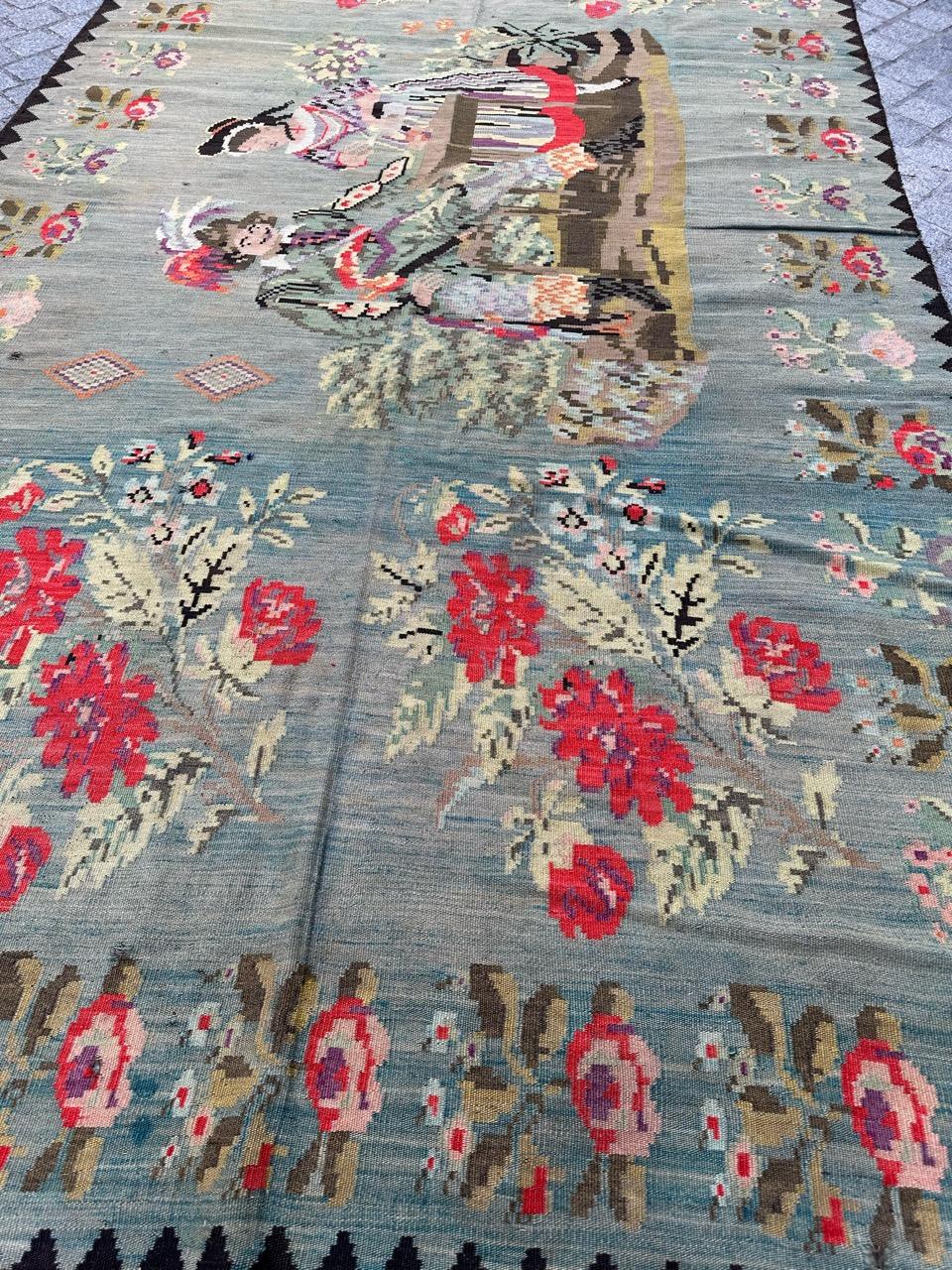 Bobyrug’s Pretty mid century pictorial Karabagh woven Kilim  For Sale 12