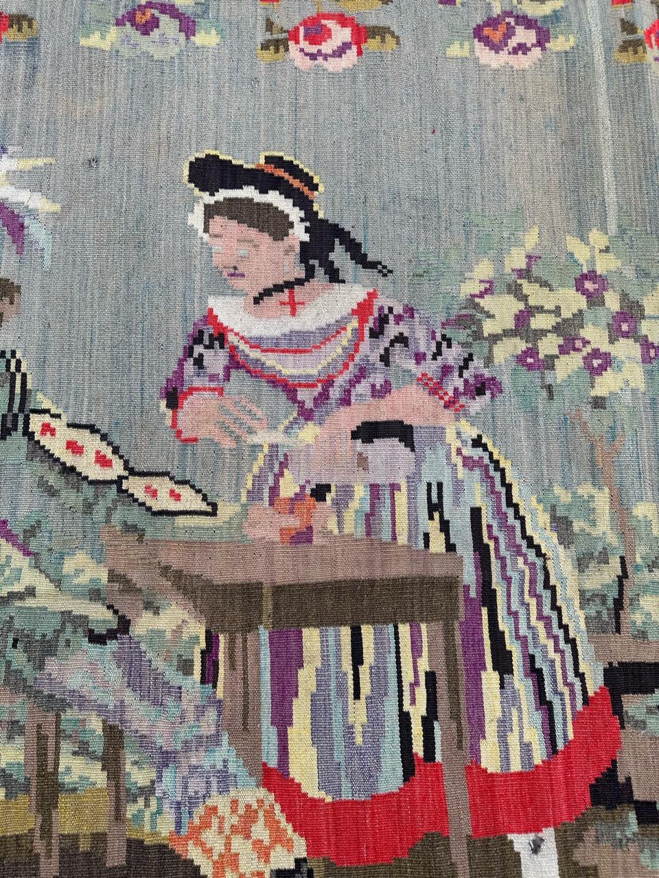Bobyrug's Pretty Mitte Jahrhundert malerischen Karabagh gewebt Kilim  im Zustand „Gut“ im Angebot in Saint Ouen, FR