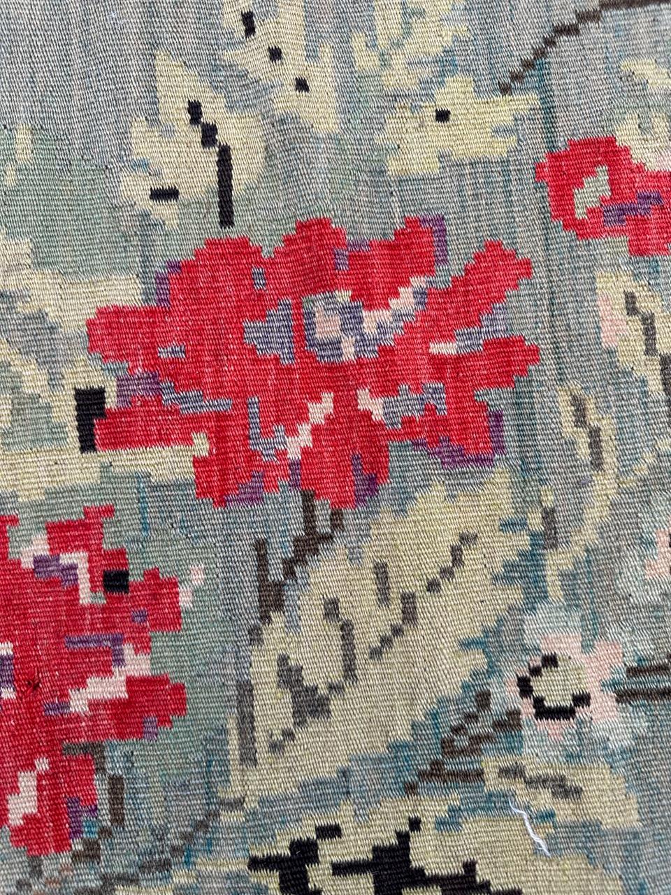 Bobyrug’s Pretty mid century pictorial Karabagh woven Kilim For Sale 1