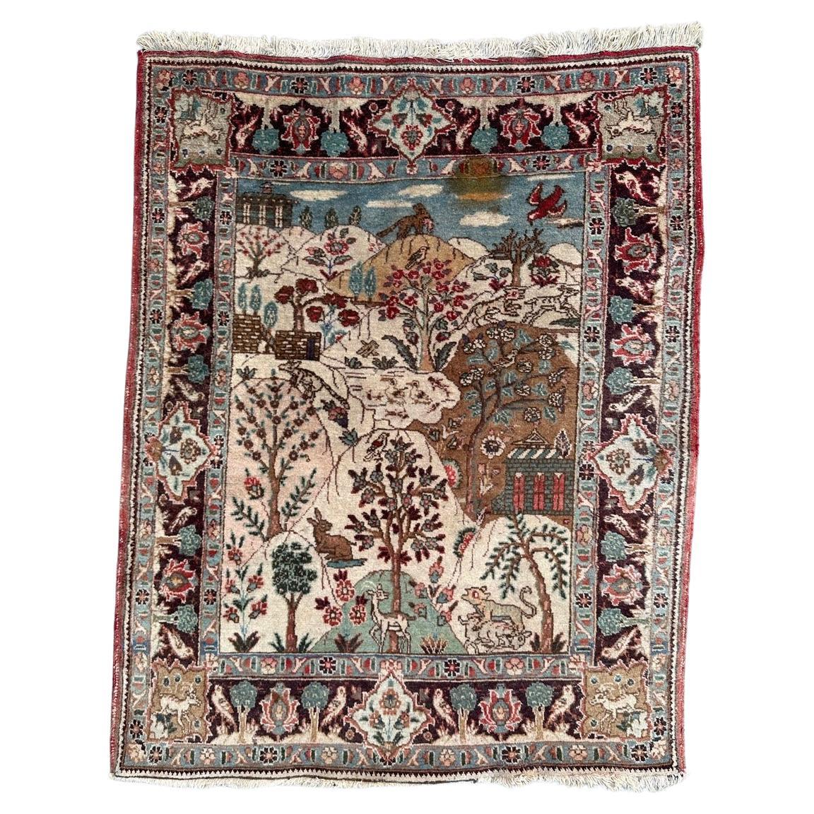 Pretty mid century pictural Tabriz rug For Sale