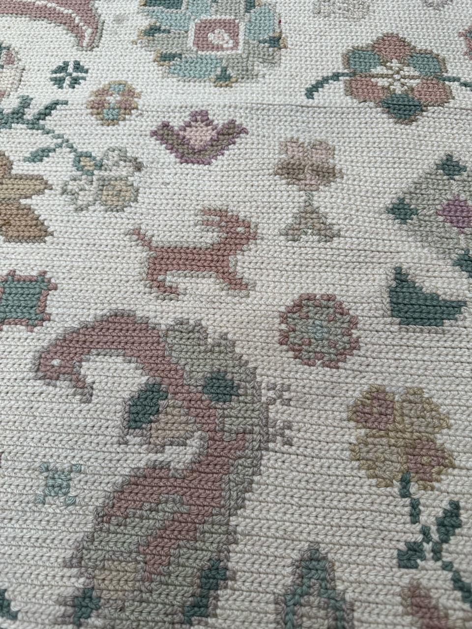 Bobyrug’s Pretty mid century Portuguese needlepoint rug  For Sale 7