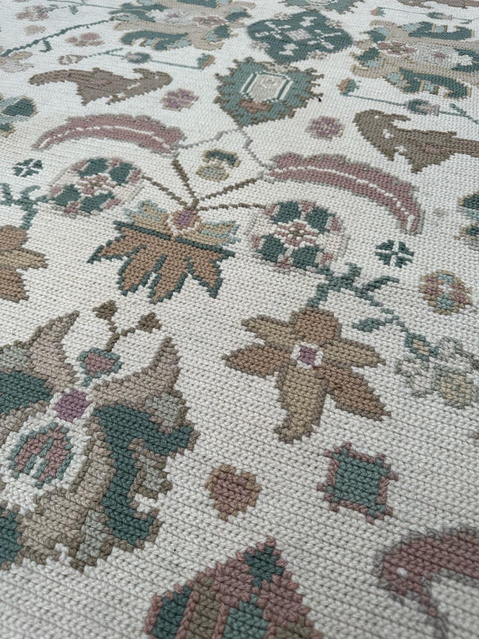 Bobyrug’s Pretty mid century Portuguese needlepoint rug  For Sale 8
