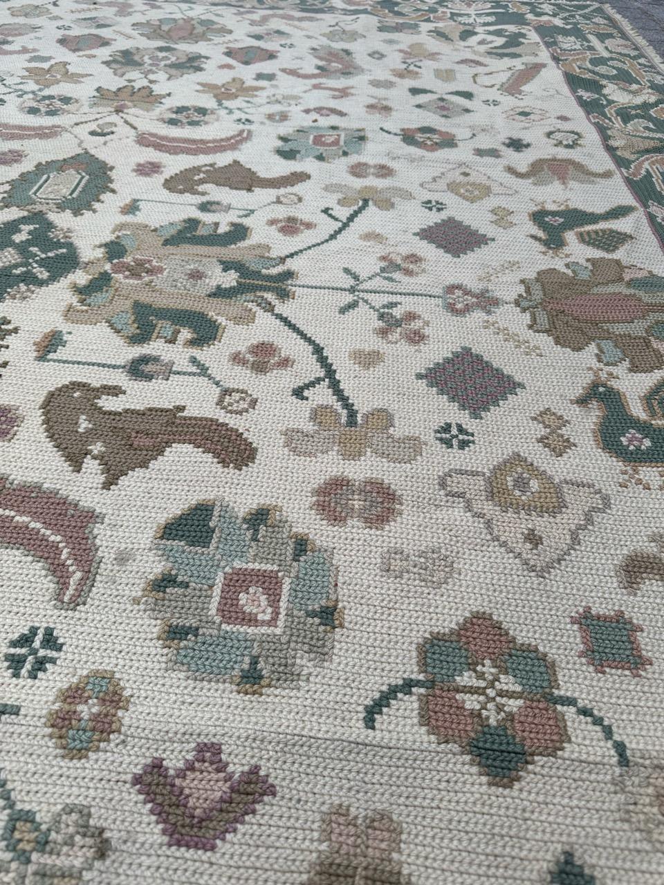 Bobyrug’s Pretty mid century Portuguese needlepoint rug  For Sale 9