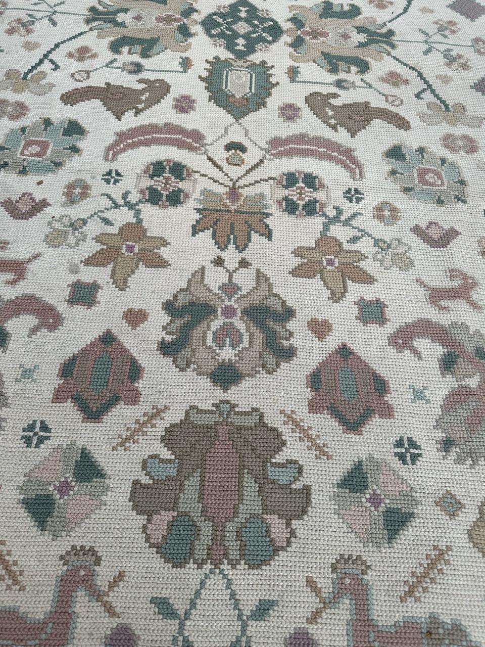 Oushak Bobyrug’s Pretty mid century Portuguese needlepoint rug  For Sale